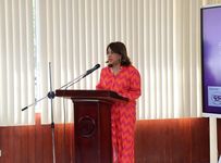 La rectora de la UTP, Dra. Ángela Laguna Caicedo, brindó palabras de bienvenida durante el acto de lanzamiento.