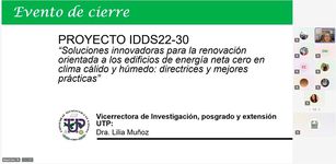 La Dra. Lilia Muñoz, Vicerrectora de Investigación, Postgrado y Extensión de la UTP, hace uso de la palabra durante el evento de cierre virtual del proyecto IDDS22 – 30.