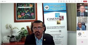 El expositor, Dr. Félix Henríquez se dirige a los participantes del Webinar sobre Energía Renovable, organizado por el CINEMI y la VIPE, el 6 de junio.