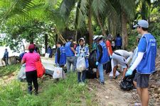 Estudiantes de la UTP Chiriquí recogiendo desechos encontrados a lo largo de la playa.